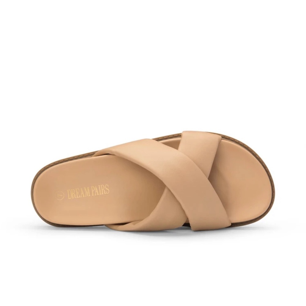 Dream Pairs Tan Slide Sandals with Criss-Cross Design